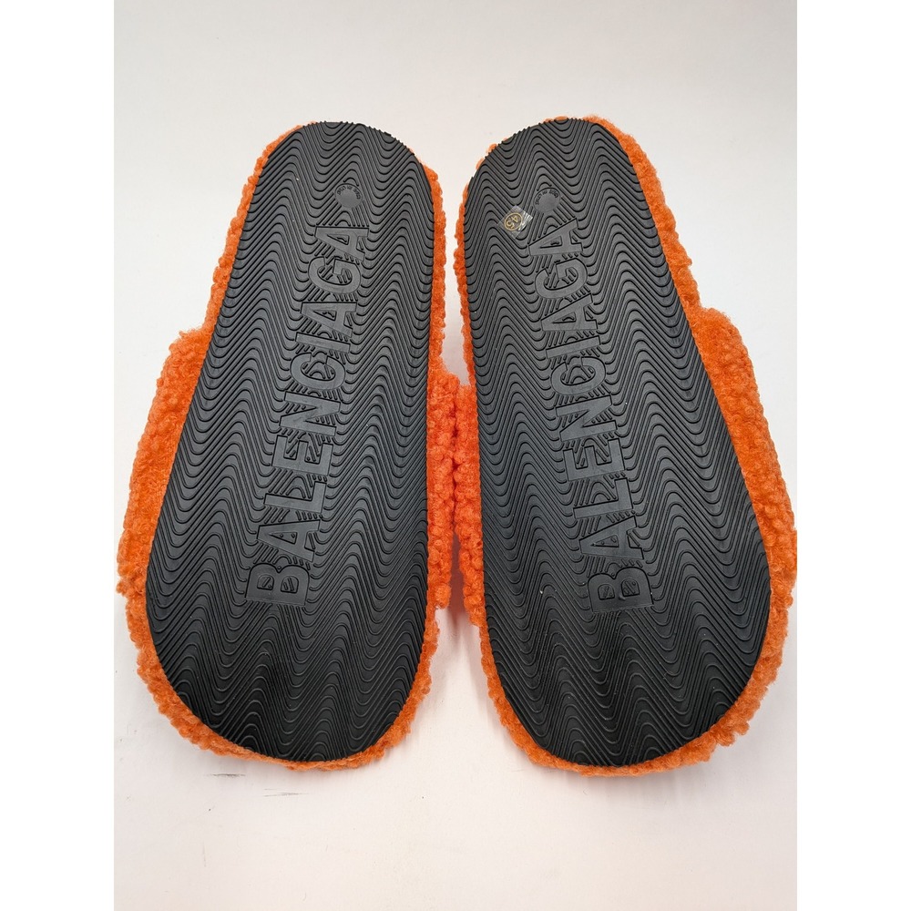 Balenciaga Political Campaign Furry Slides Orange Faux Fur Slippers Sz 45 US 11 - Picture 8 of 11